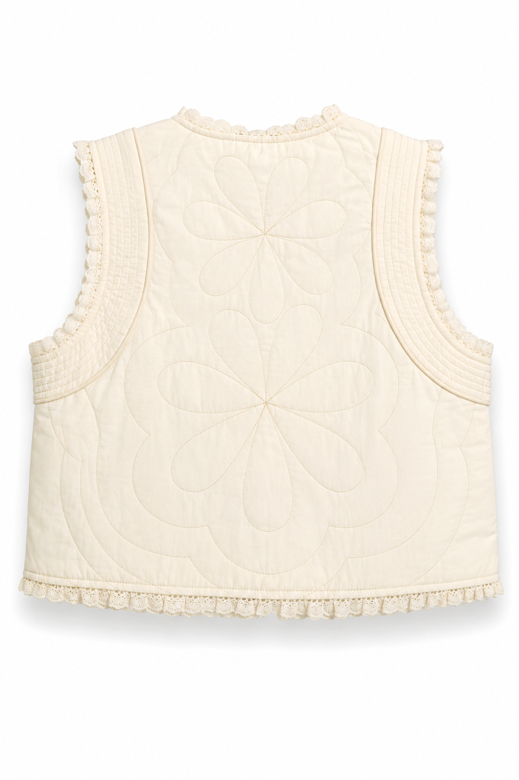 Chaleco acolchado ivory con bordado floral