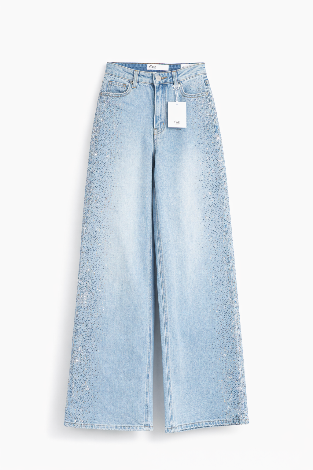 Jeans wide leg brillos laterales
