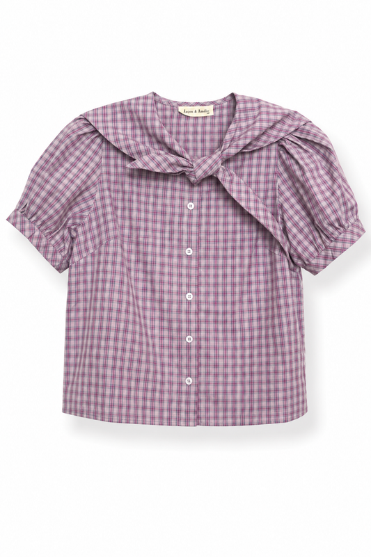 Blusa cuadros lila con moño