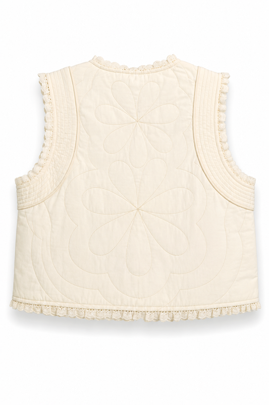 Chaleco acolchado ivory con bordado floral