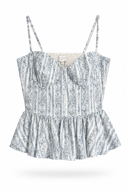 Blusa peplum con estampado floral azul