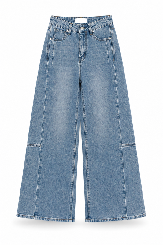 Jean wide leg costuras