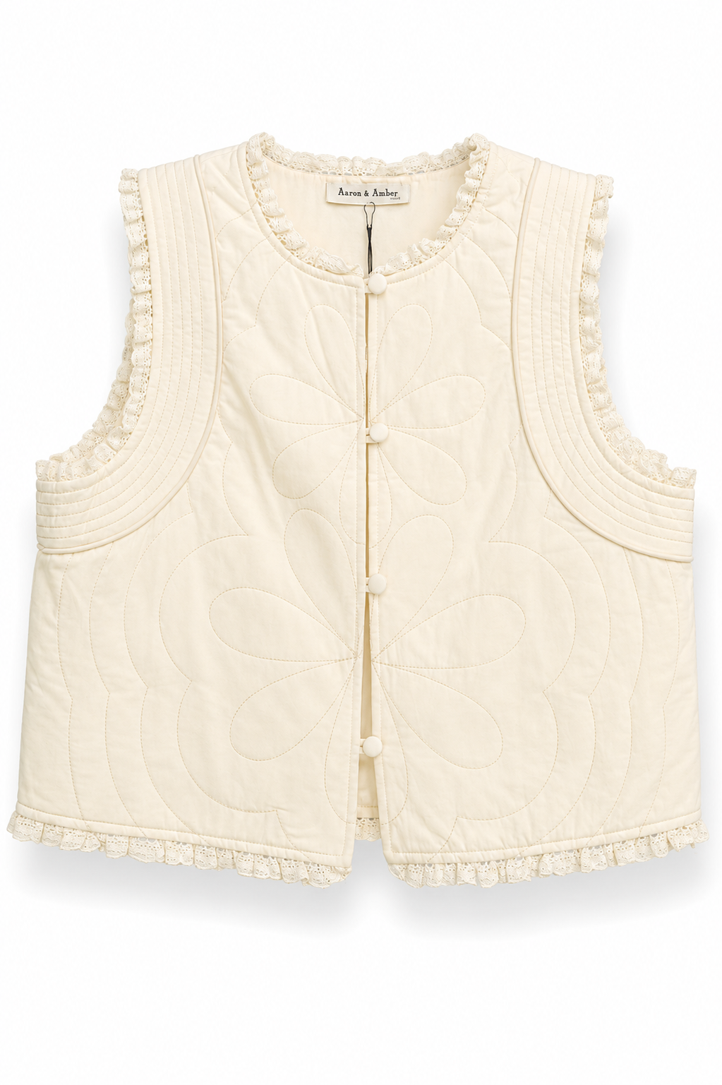 Chaleco acolchado ivory con bordado floral