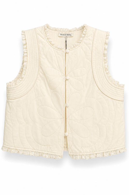 Chaleco acolchado ivory con bordado floral