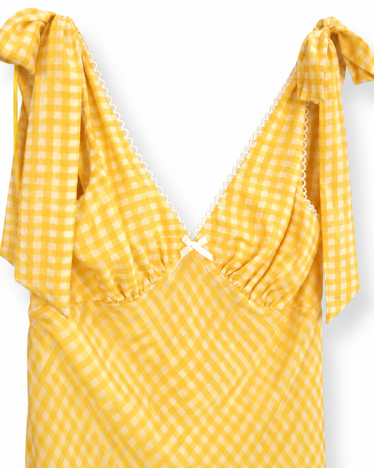 Vestido midi cuadros vichy amarillo
