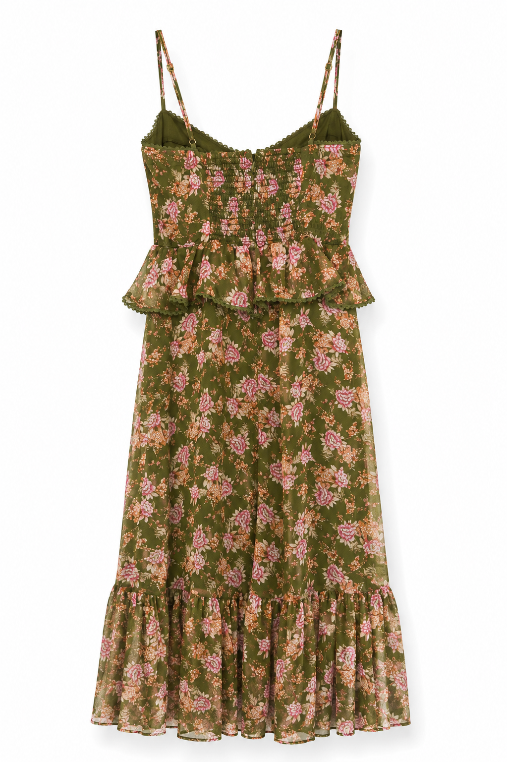 Vestido midi floral verde olivo