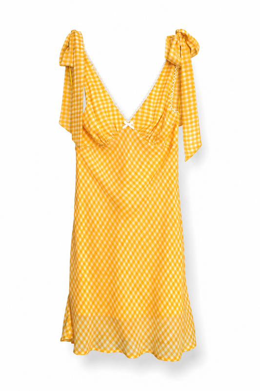 Vestido midi cuadros vichy amarillo