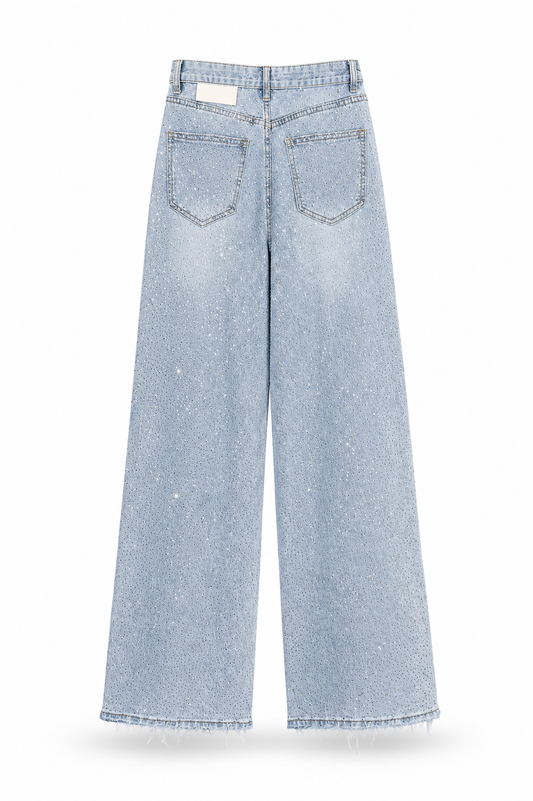 Jeans wide leg con brillos