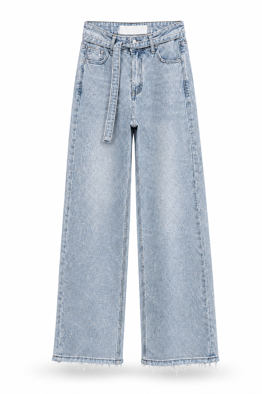 Jeans wide leg con brillos