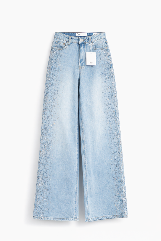 Jeans wide leg brillos laterales